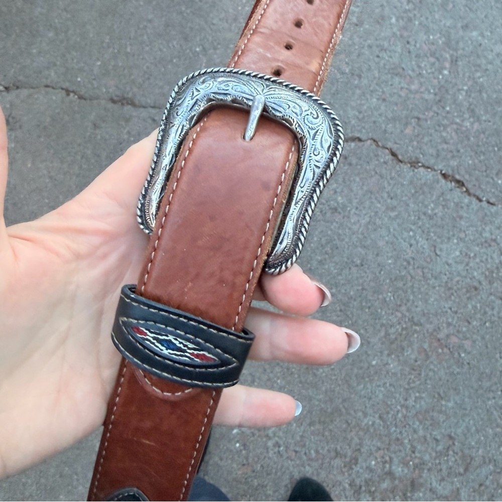 Wrangler Southwestern Tooled Stitched Leather Belt